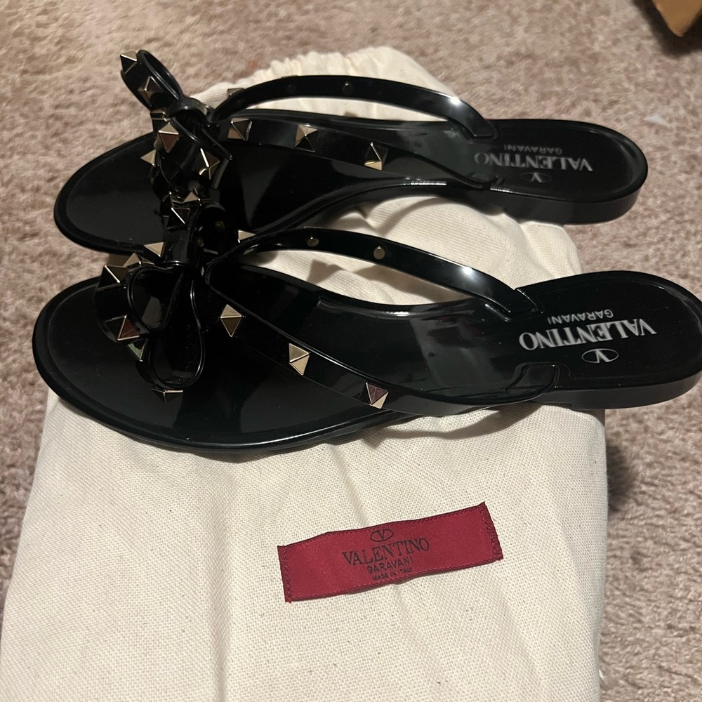 Valentino Womens Sandals, black with gold studs